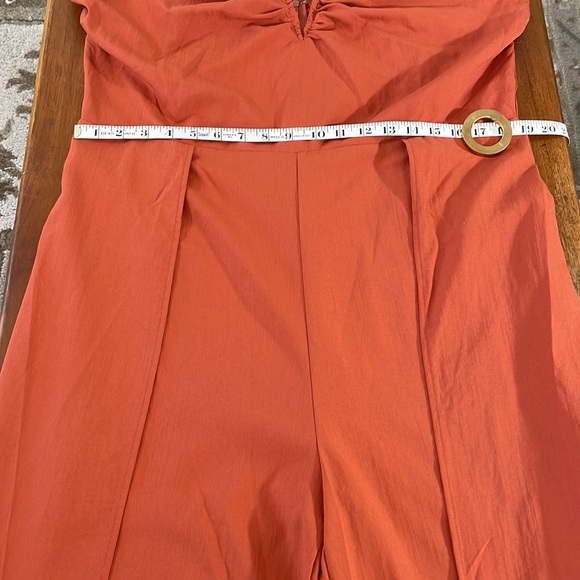 Find Me Plus 3XL rust jumpsuit, wide palazzo pant leg, halter v-neck top - Picture 10 of 14
